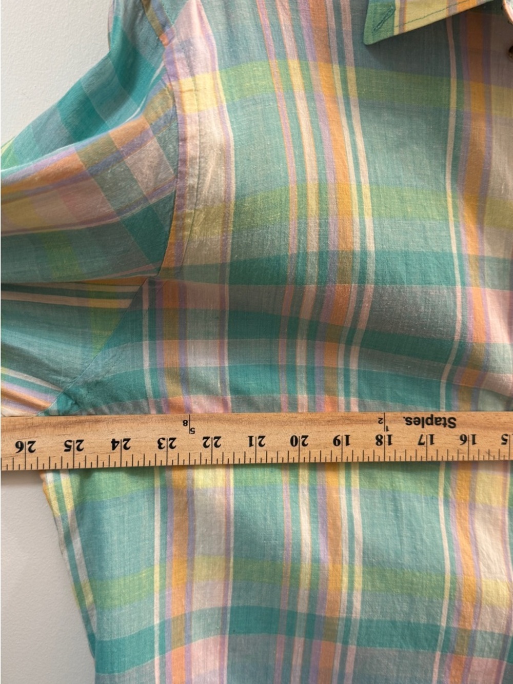 Vintage J.Crew Men Shirt 90s XL Pastel Madras Plaid - Picture 5 of 7